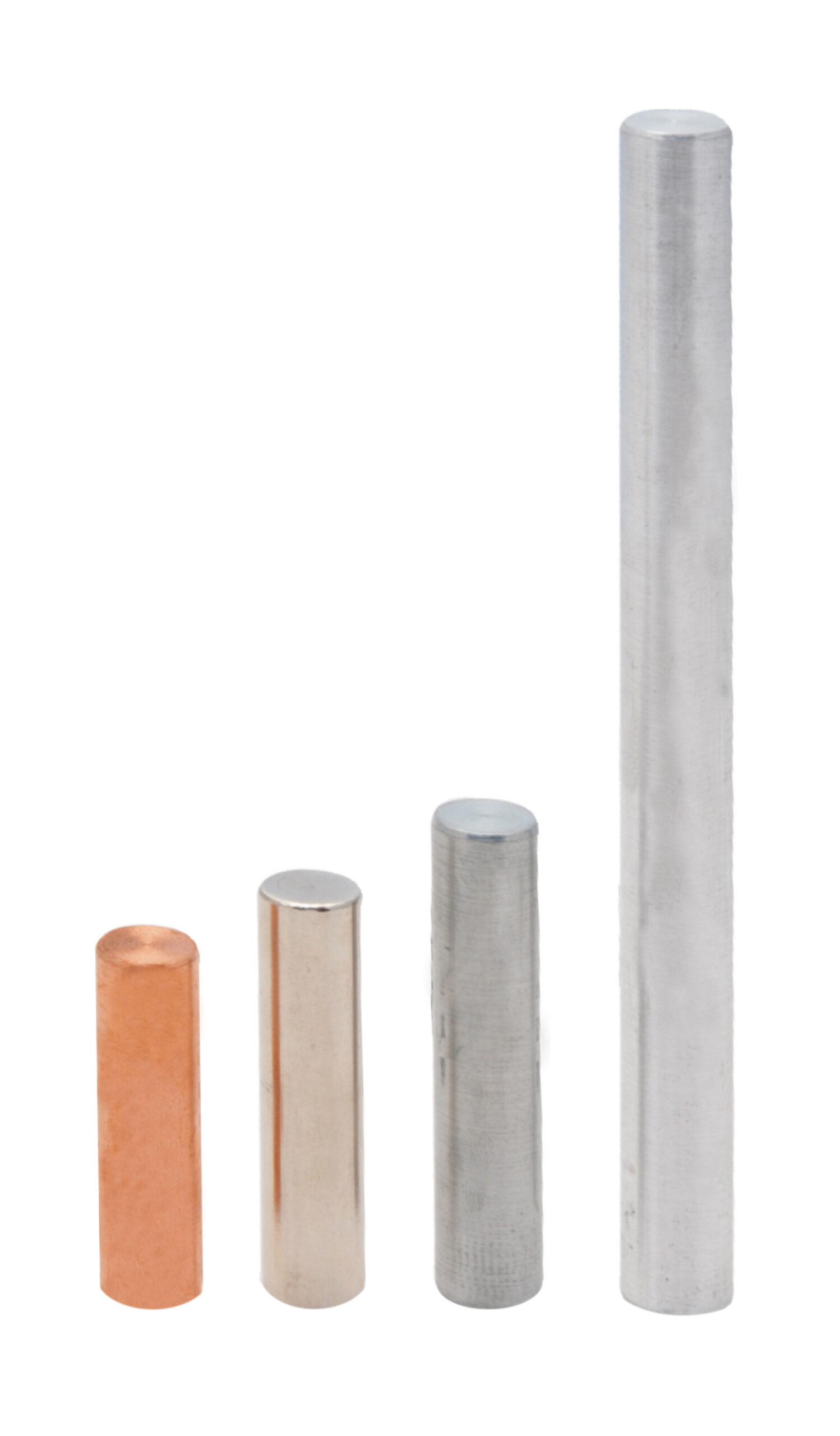 4pc Equal Mass Metal Cylinders Set - Copper, Iron, Aluminum & Zinc - For Studying the Relationship Between Density & Mass