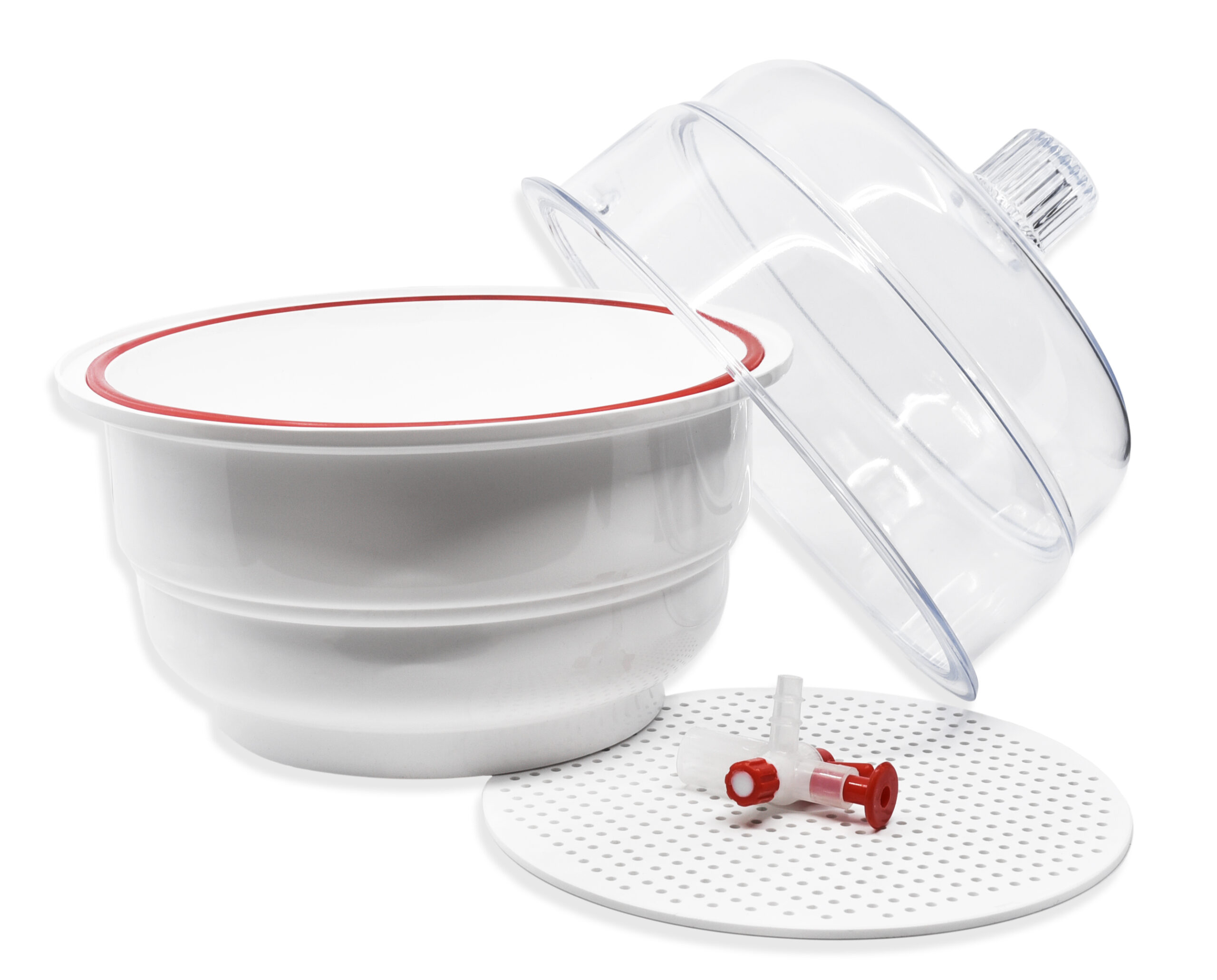 Desiccator Vacuum, 20cm - Silicone O-Ring - Polypropylene and Polycarbonate - PTFE plug and stopcock - Flat Dome - Autoclavable - 740mm Hg for 24 Hours