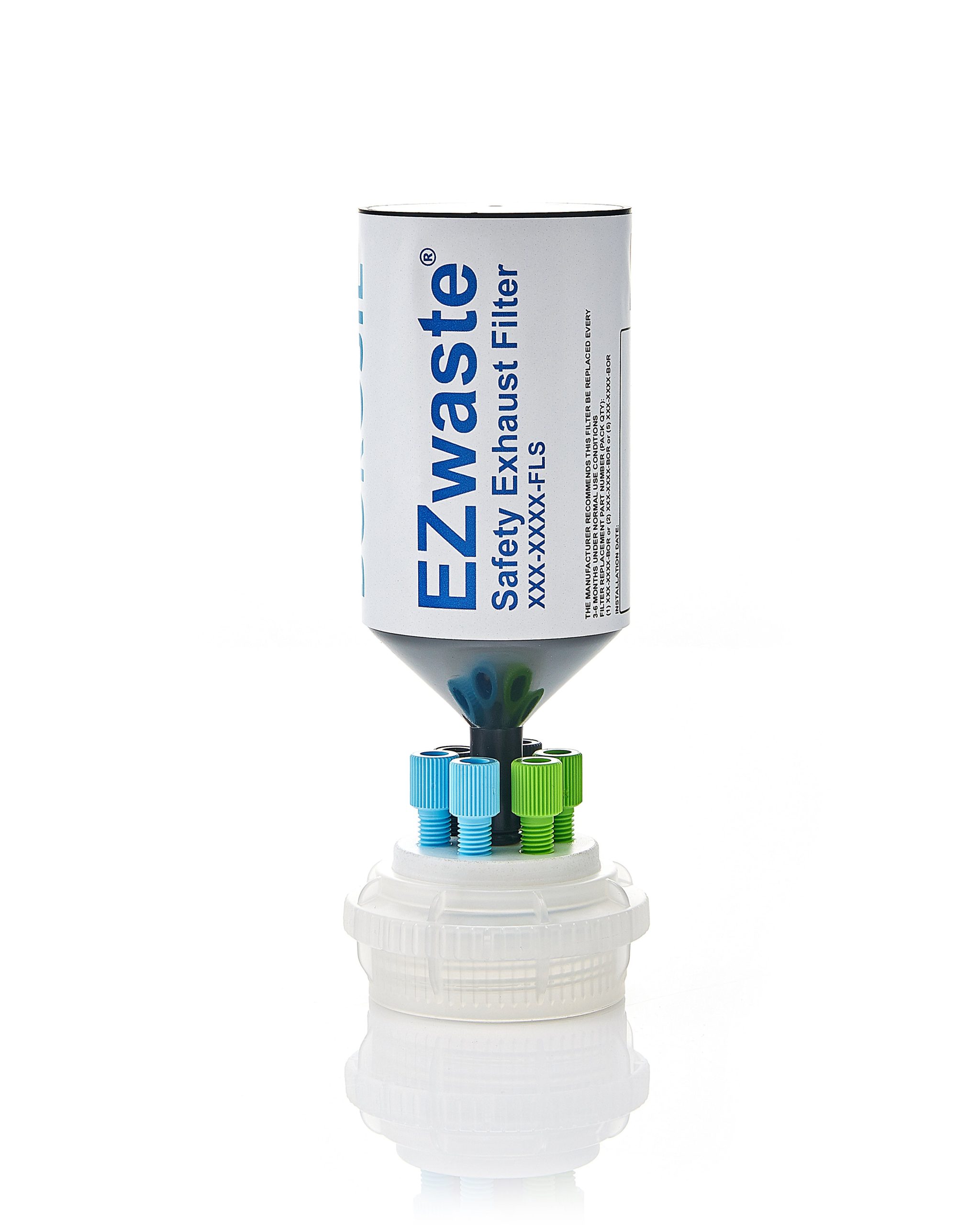 EZWaste® HPLC VersaCap®GL45 Solvent Waste System, Cap-Only W/ Exhaust Filter, Six (6x) Ports for OD Tubing 3.2mm (1/8") or 1.6 mm (1/16"), 1/EA