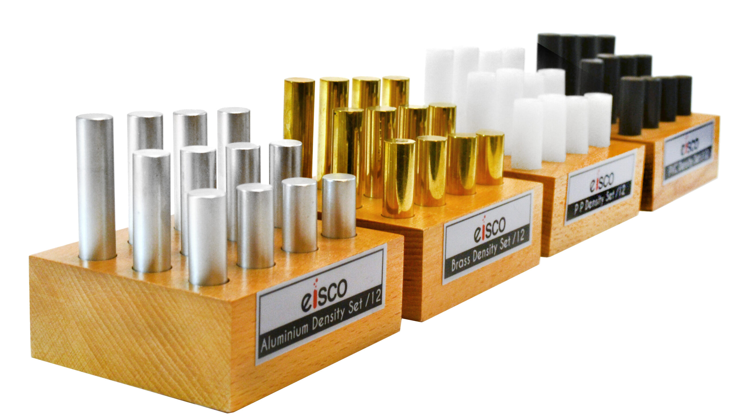 48pc Cylindrical Bars Density Super Set - Includes 4 Sets - Brass, Aluminum, PVC & Polypropylene - Various Lengths - Each Set Includes a Wooden Storage Block - Study Density & Mass