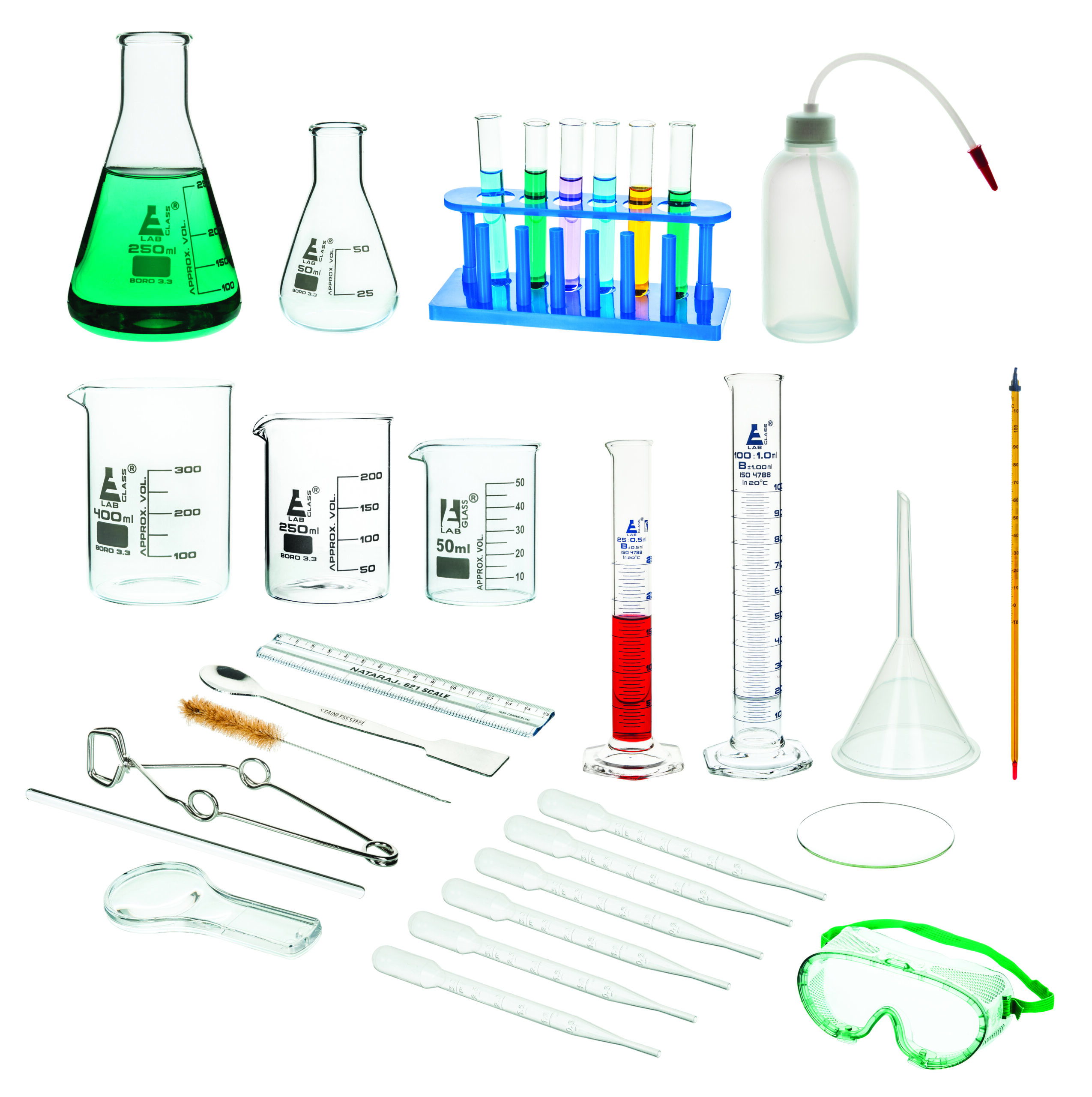 Laboratory Starter Kit - 32 Pieces - Glassware & Plasticware - Select Equipment for Basic Measurement, Scientific Method & Intro Chemistry