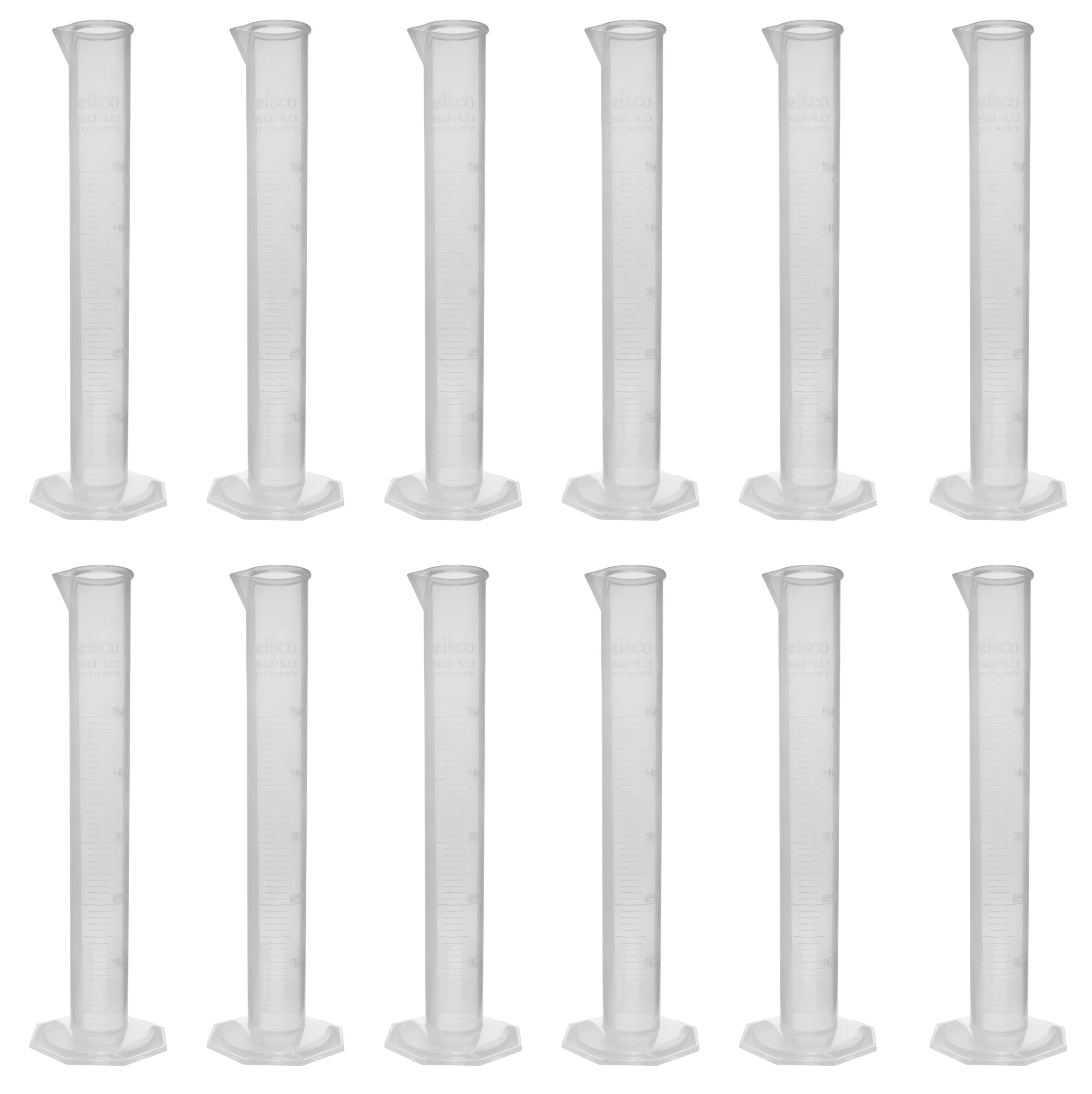 Polypropylene Graduated Cylinder, Octagonal Base, 50ml (Pack of 12)