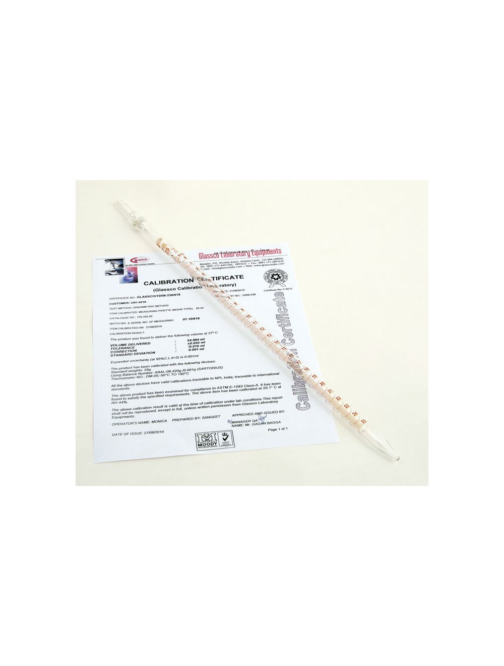 PIPETTES, MOHR, CLASS A, INDIVIDUALLY CERTIFIED, 25ML