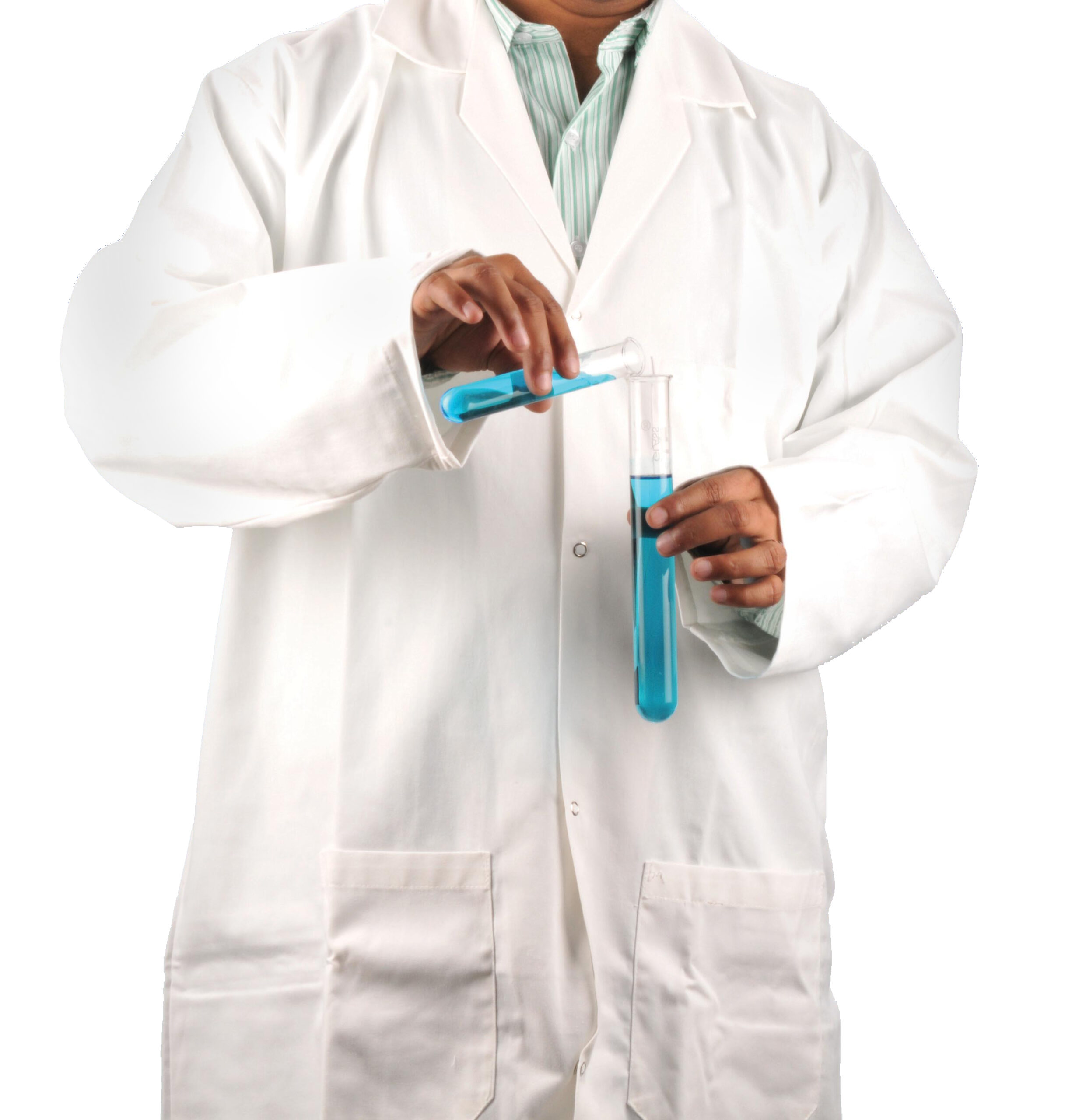 Lab Coat, Medium - White Polyester / Cotton Drill, Long Sleeves, 3 Large Pockets