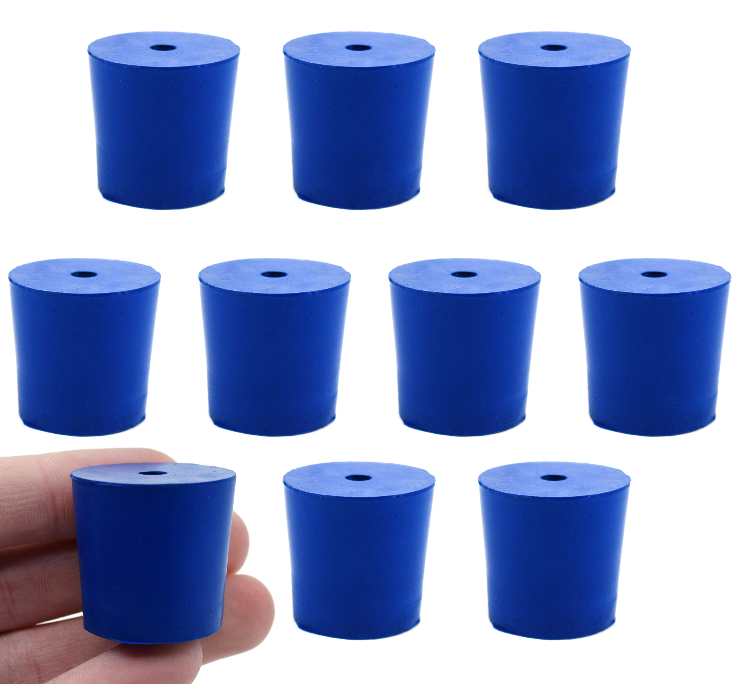 10PK Neoprene Stoppers, 1 Hole - ASTM - Size: #5 - 23mm Bottom, 27mm Top, 25mm Length - Suitable for use with Petroleum, Oils & Most Inorganic Acids and Bases
