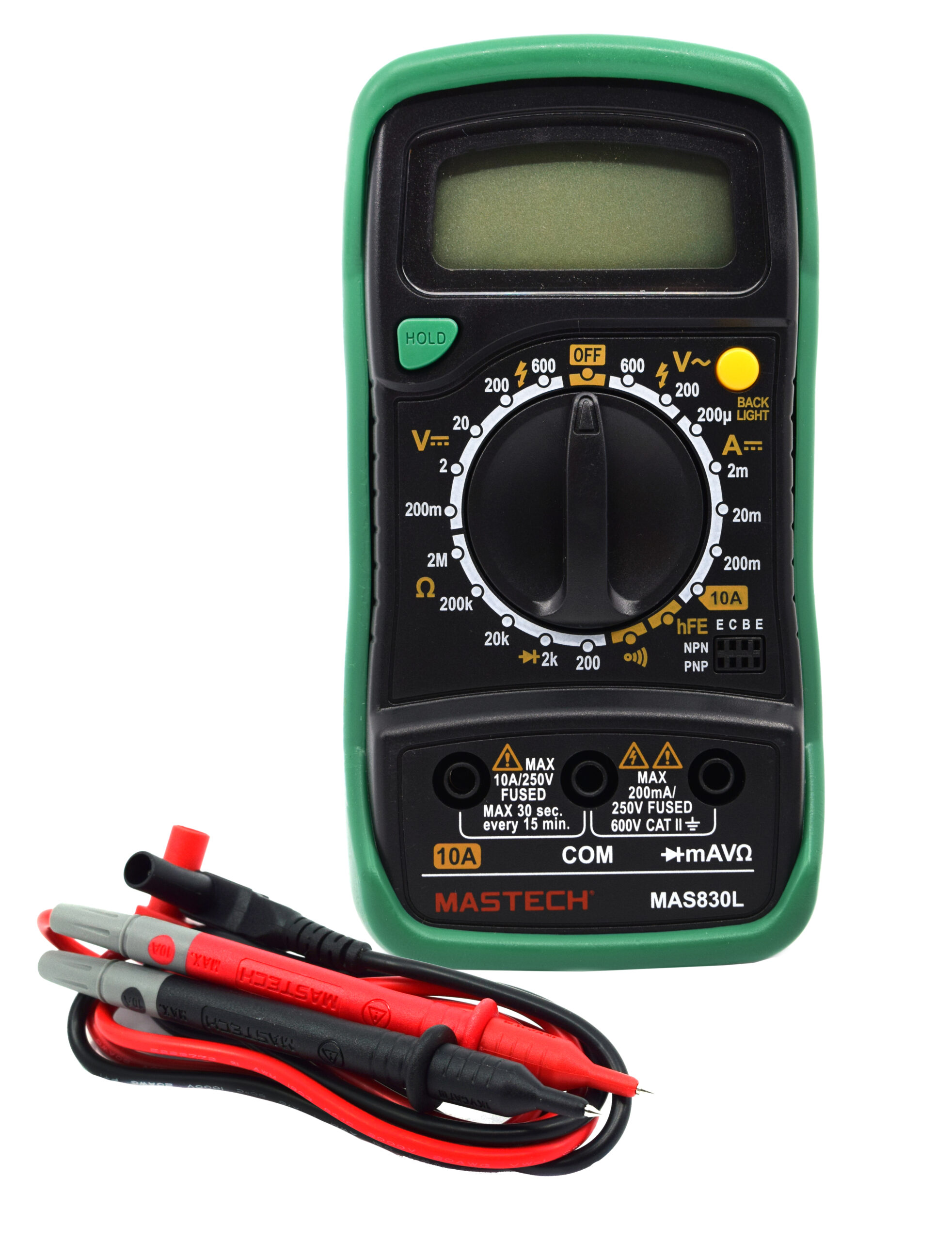 Digital Multimeter Model M-830L - DC Voltage 200mV - 600V / AC Voltage 200V - 600V - Testing Leads, Battery & Instructions Included - Drop Resistant Case