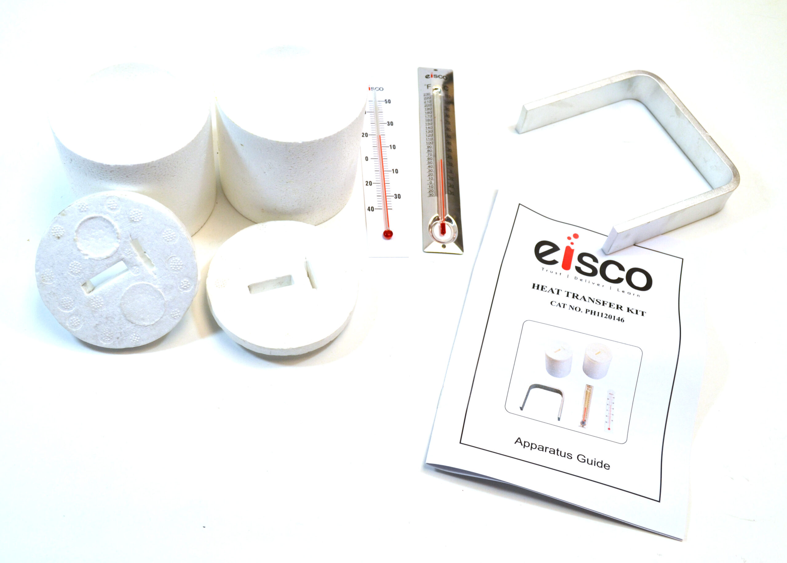 Heat Transfer Kit with 2 Calorimeters with Lids, 1 Aluminum Heat Transfer Bar, and 1 Low Range Thermometer, 1 High Range Thermometer