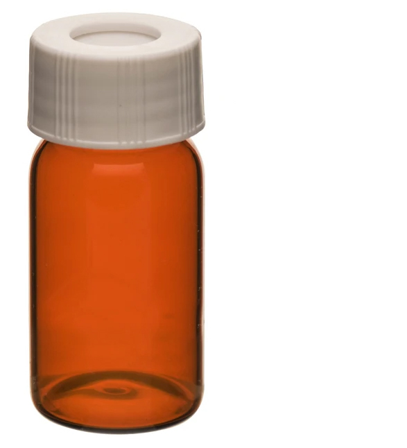 VOA/TOC Amber Vials, 20mL - 100/PK - Borosilicate Glass - ASTM/USP Type I, Class B - PP Caps with PTFE Septa - Shrink-Wrapped - Pre-Assembled