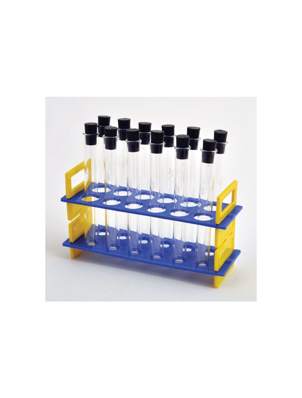 TEST TUBE RACK W/ 24ML GLASS TUBES & RUBBER STOPPERS