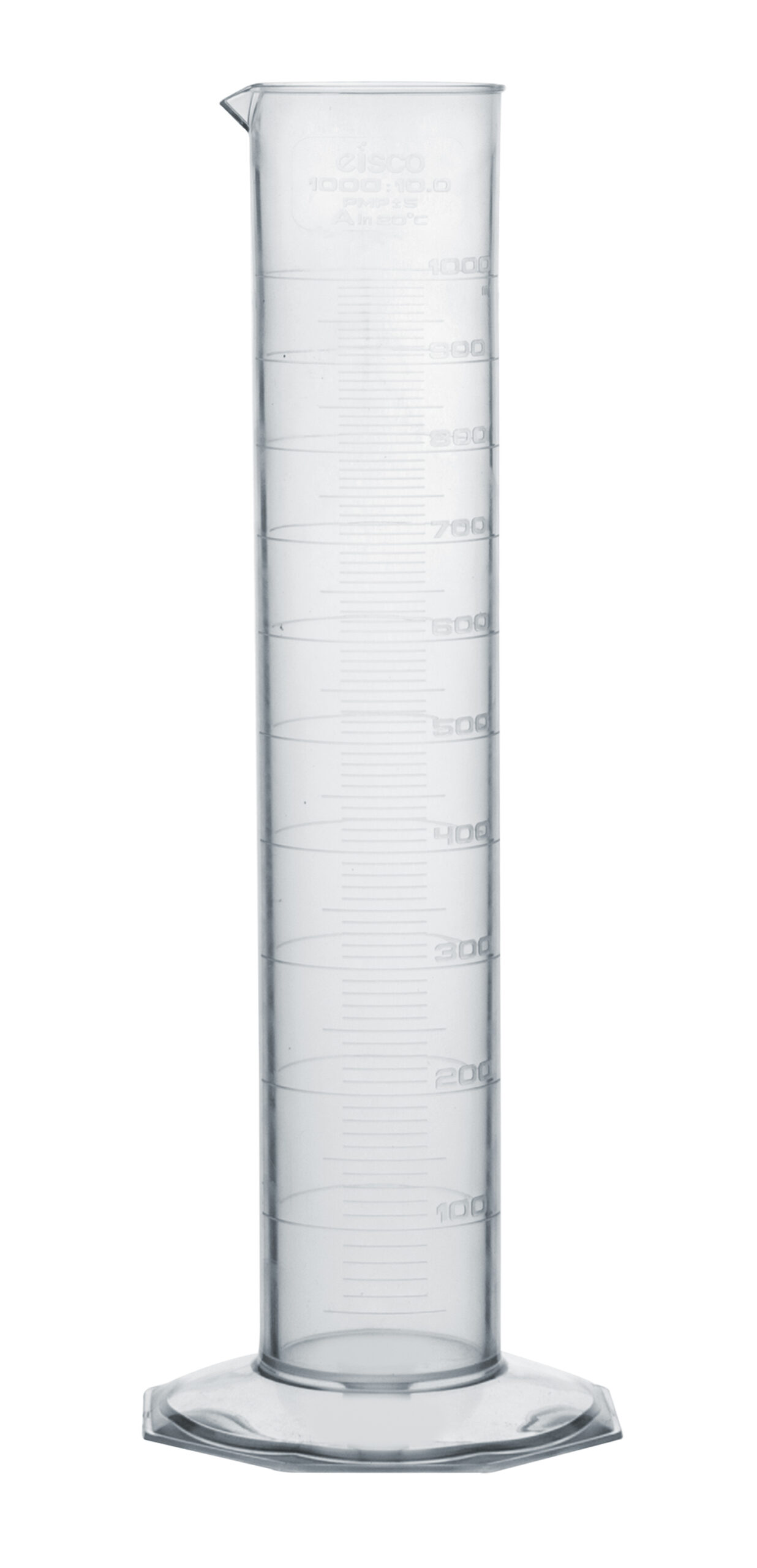 Measuring Cylinder, 1000ml - Class A Tolerance - Octagonal Base - TPX Plastic - Industrial Quality, Autoclavable