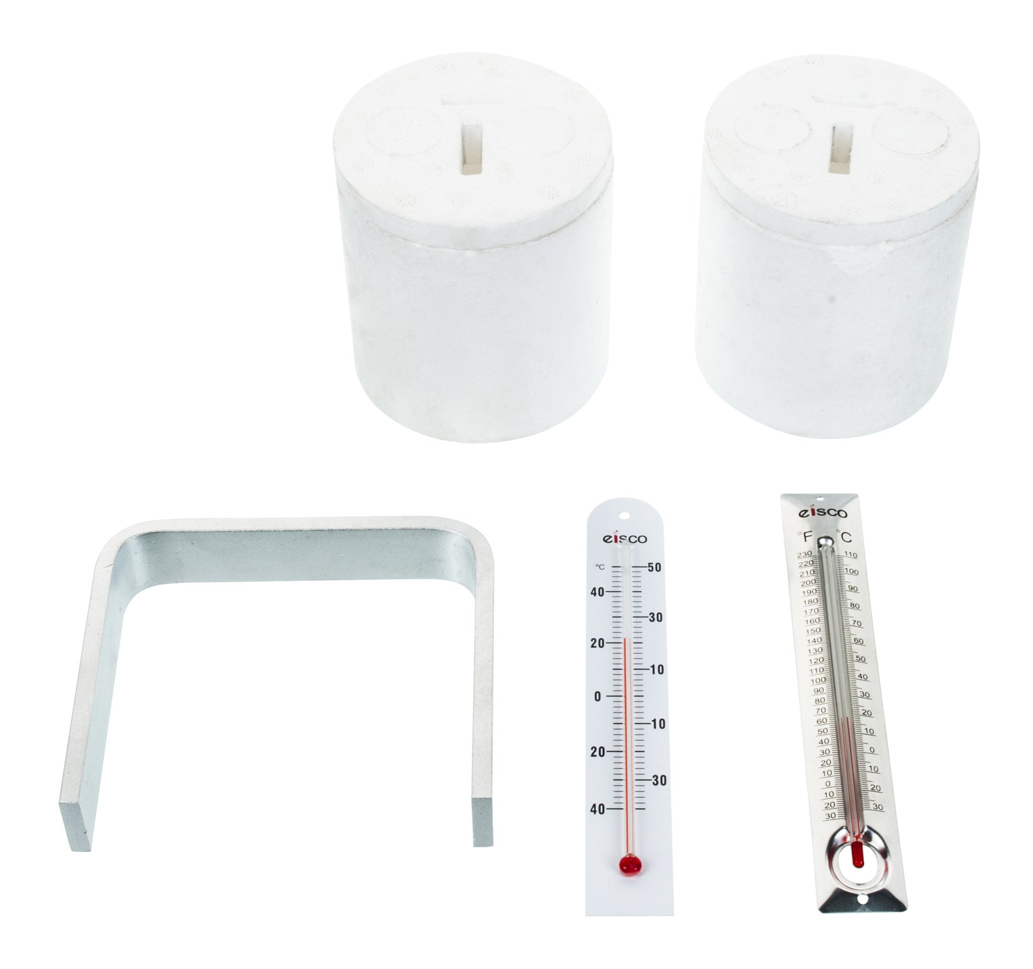 Heat Transfer Kit Class Pack (15 Kits); Each Kit Contains Heat Transfer Kit with 2 Calorimeters with Lids, 1 Aluminum Heat Transfer Bar, and 1 Low Range Therm, 1 High Range Thermometer